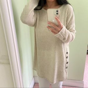 Beige Soft Knit Sweater Tunic with Buttons